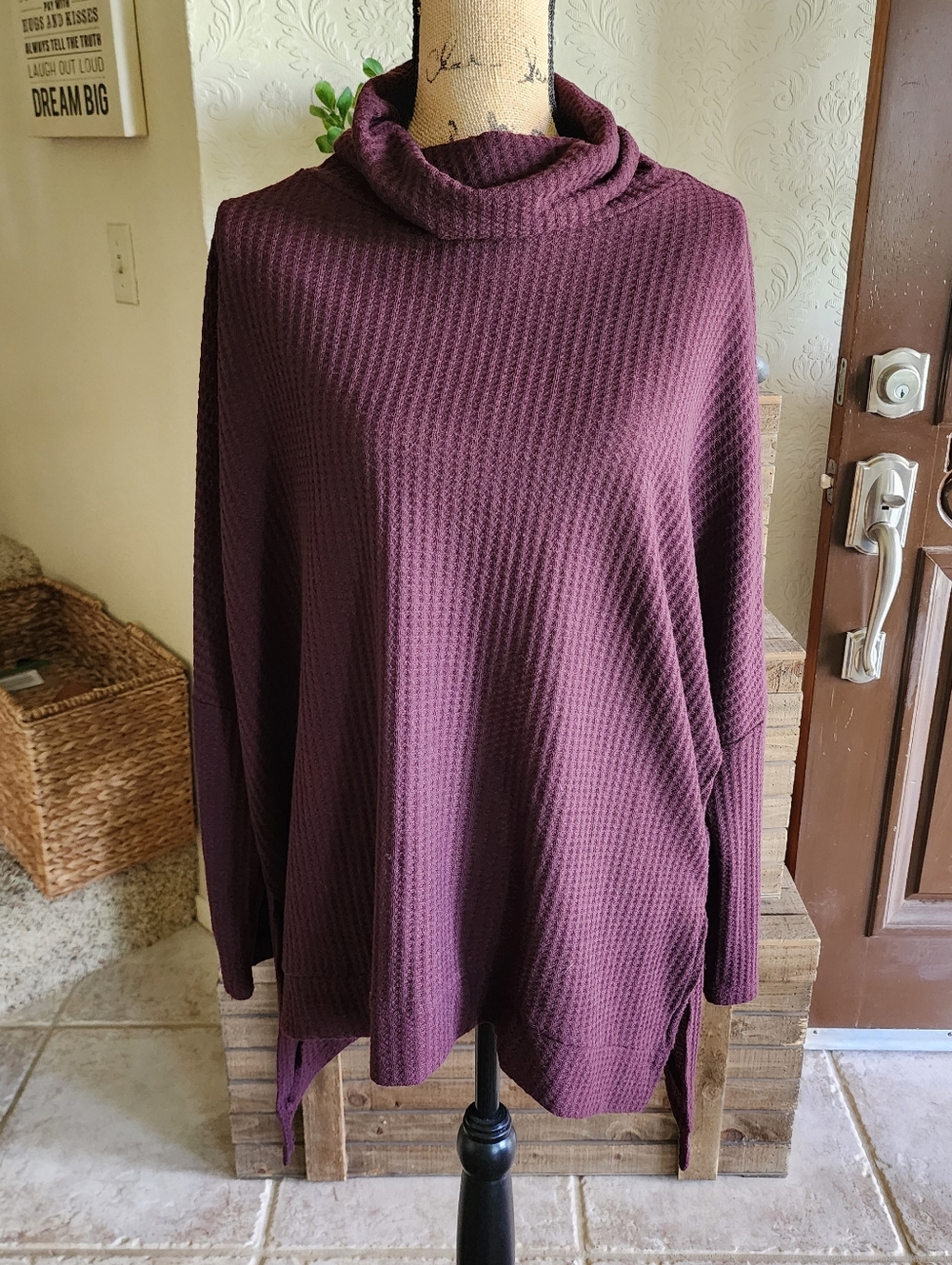 Cozy Women's Waffle-Knit Cowl Neck Sweater